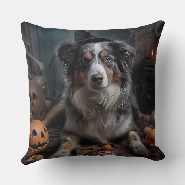 Coussin Halloween Citrouille berger australienne effraie (Verso)