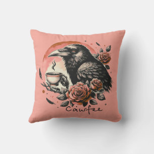 Coussin Halloween Corbeau café Rose rose orange