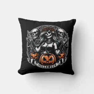 Coussin Halloween crâne gothique fille Helloween sorcière