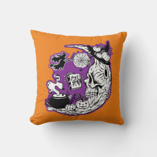 Coussin Halloween Crescent Lune Sorcière crâne lancer orei
