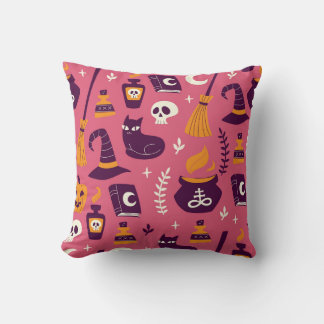 Coussin Halloween dessiné à la main, motif éffrayant sans