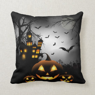 Coussin Halloween - Éffrayant Citrouille gris lune - All O