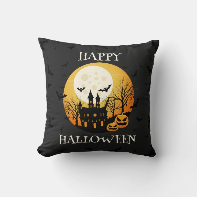 Coussin Halloween éffrayant et heureux (Recto)
