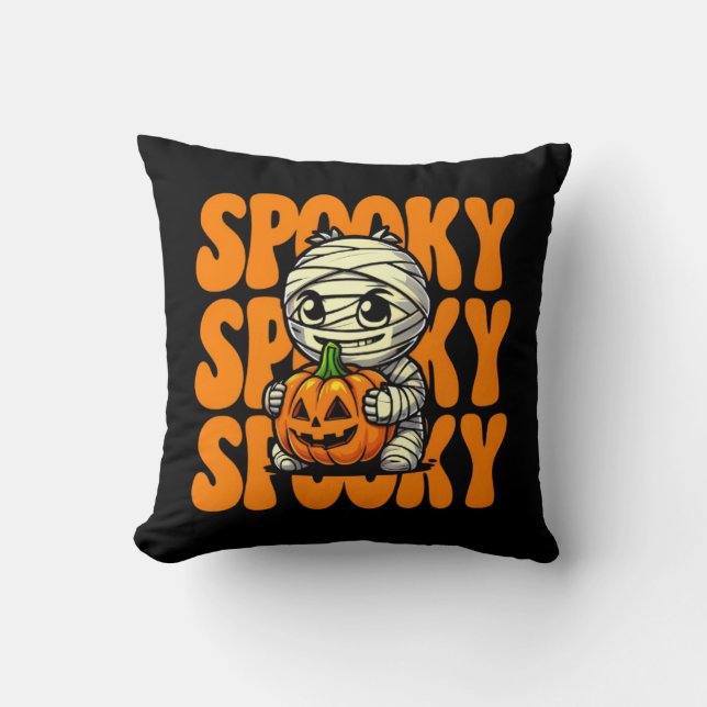 Coussin Halloween éffrayant Mummy Hugging Citrouille (Recto)