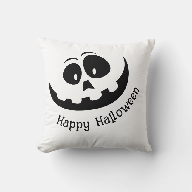 Coussin Halloween éffrayant noir et blanc heureux (Recto)