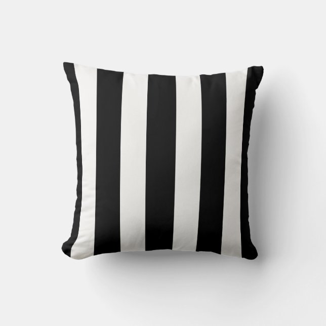 Coussin Halloween en bandes blanches et noires verticales (Recto)