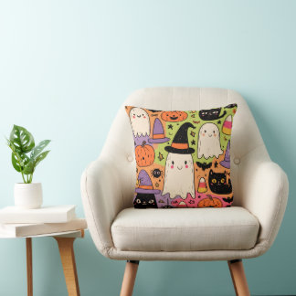 Coussin Halloween Fantaisiste - Motif Effrayant Pastel