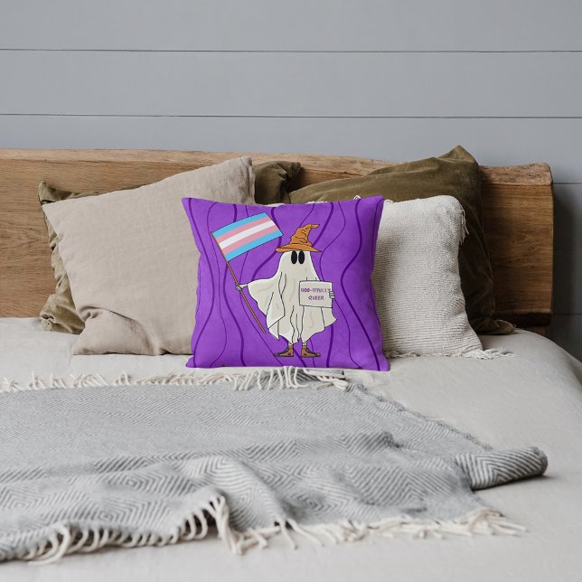 Coussin Halloween Fantôme Avec Drapeau Transgenre (Créateur téléchargé)