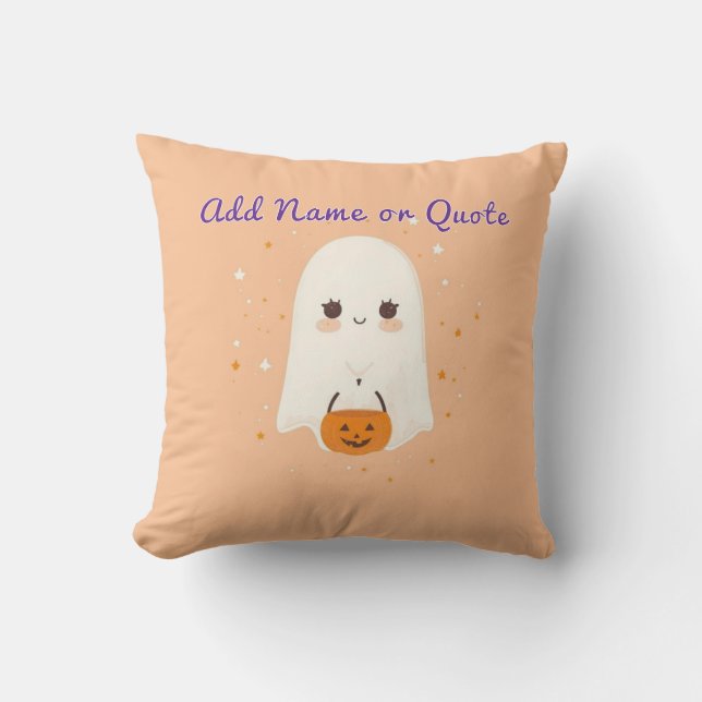 Coussin Halloween Ghost mignon - Texte modifiable (Recto)