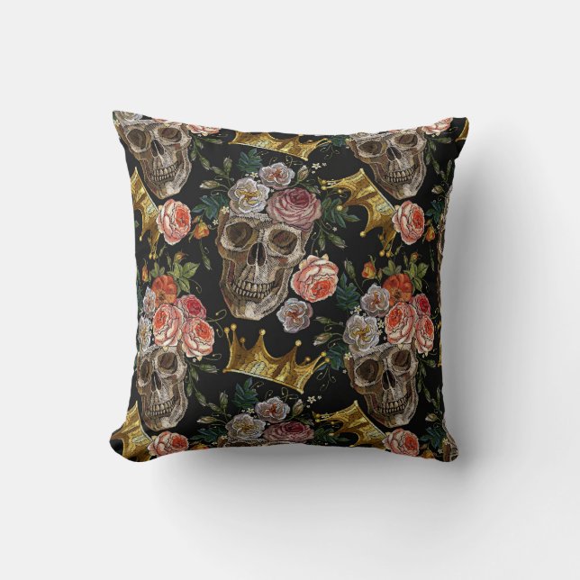Coussin Halloween gothique Gothique Crâne d'or de la Couro (Recto)