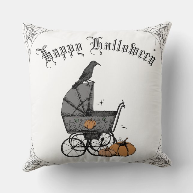 Coussin Halloween gothique noir et blanc heureux (Verso)