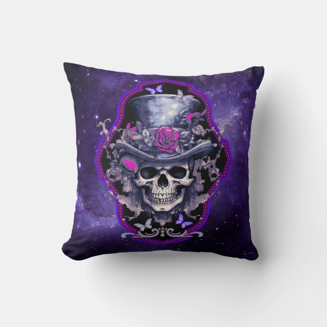 Coussin Halloween gothique Rose crâne (Recto)
