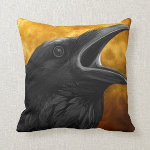 Coussin Halloween gothique vintage Grand Corbeau noir