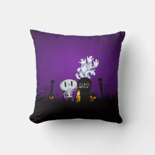 Coussin Halloween Graveyard Éffrayant Cute Skeleton & Ghos