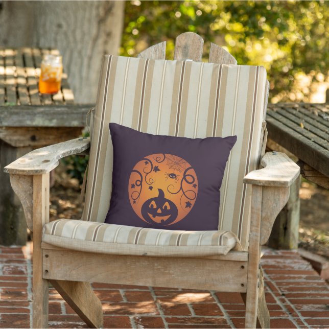Coussin Halloween Jack-o'-lantern citrouille visage et ara (Chaise)