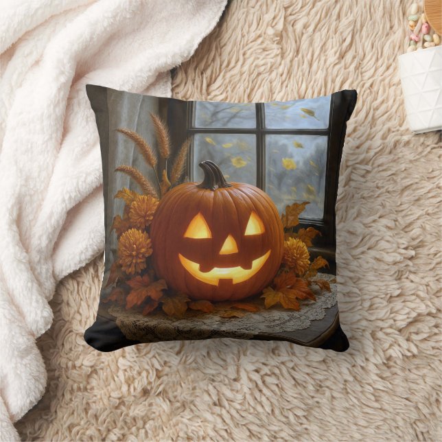 Coussin Halloween Jack-o-Lanterne En Fleurs D'Automne (Couverture)