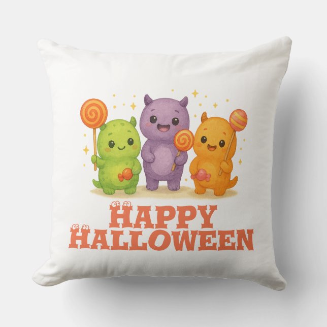 Coussin Halloween Kawaii Monsters & Lollipops (Recto)