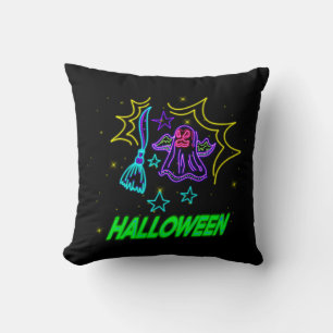 Coussin Halloween Neon Look Purple Ghost Broom Party