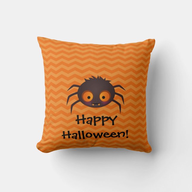 Coussin Halloween Orange Chevron Cute Spider Design (Recto)