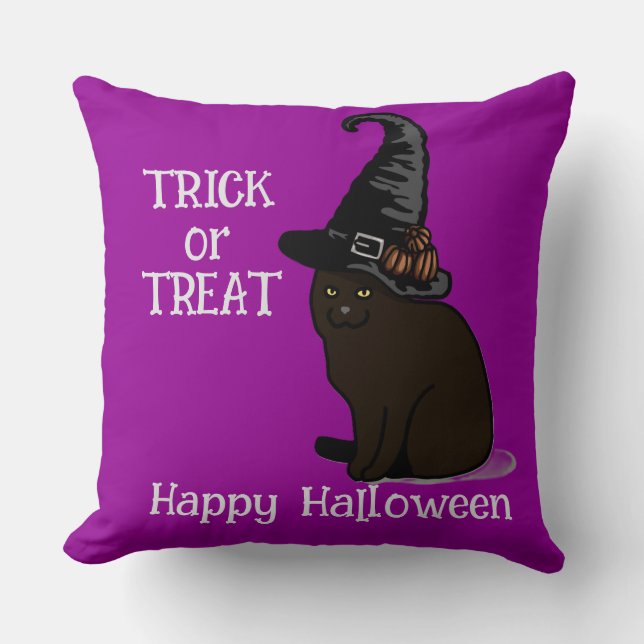 Coussin Halloween Personnalisé Whimsical Funny Chat Purple (Recto)