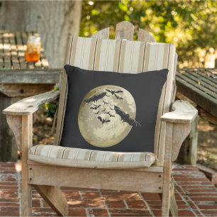 Coussin Halloween Pleine lune De Récolte Et Bateaux De Vol