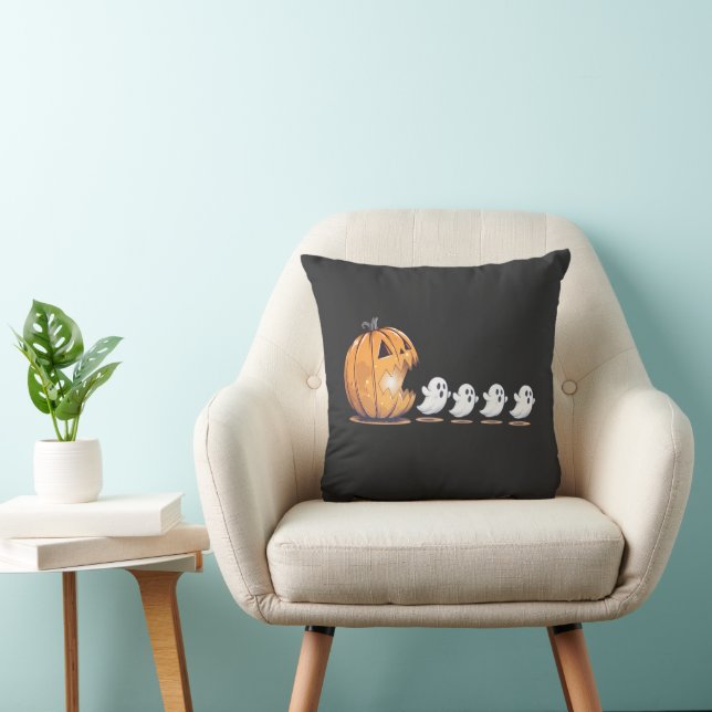 Coussin Halloween Pumpkin Chasing Ghost Png, Halloween  (Chaise)