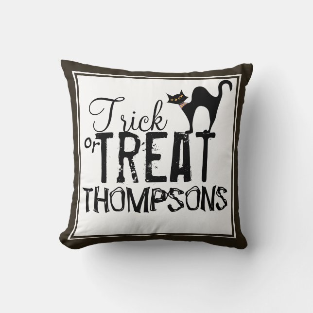 Coussin Halloween Simple Whimsical Black Cat Typographie (Recto)