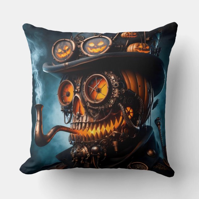 Coussin Halloween Steampunk Gothique Jack-O-Lantern (Recto)