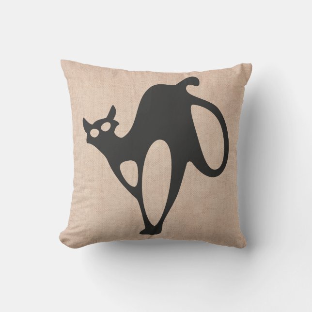 Coussin Halloween Trick ou Treat effrayant Chat Burlap (Recto)