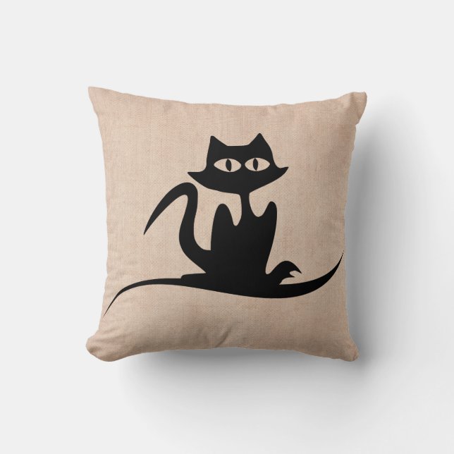 Coussin Halloween Trick ou Treat effrayant Chat Burlap (Recto)