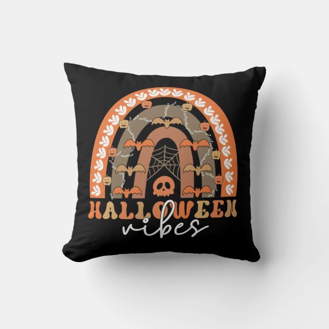 Coussin Halloween Vibes Boho Rainbow Automne Éffrayant (Recto)