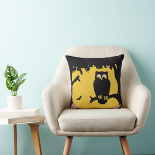 Coussin Halloween vintage, Chouette Éffrayante en arbre av