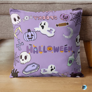 Coussin Halloween violet et blanc - Éffrayant