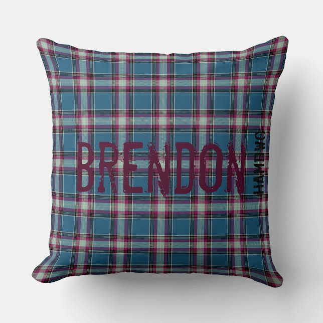 Coussin HAMbyWG Jetez l'oreiller 20" - Plaid cerise bleue (Recto)