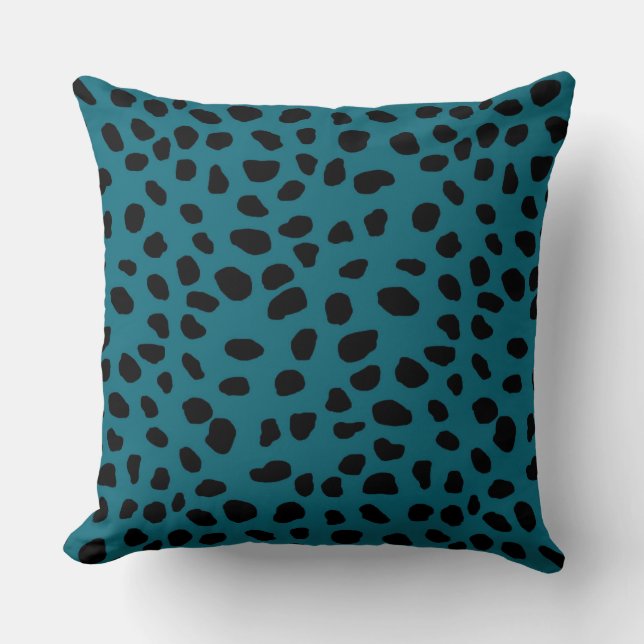 Coussin HAMbyWG Turquoise Empreinte de léopard bleu et noi (Recto)