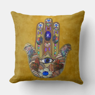 Coussin Hamsa Coeurs Fleurs Opal Art sur Or