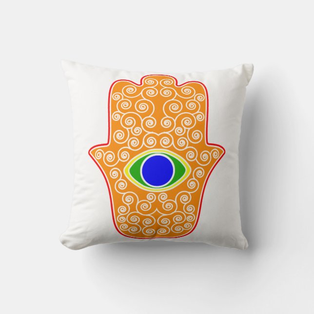 Coussin Hamsa-Main d'arc-en-ciel de Miriam-Main de (Recto)