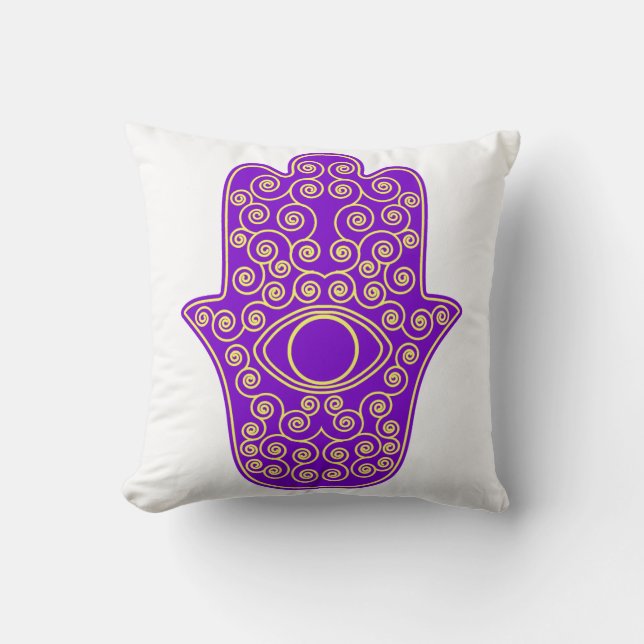 Coussin Hamsa-Main jaune pourpre de Miriam-Main de Fatima (Recto)