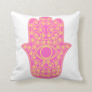 Coussin Hamsa-Main jaune rose de Miriam-Main de Fatima.pn
