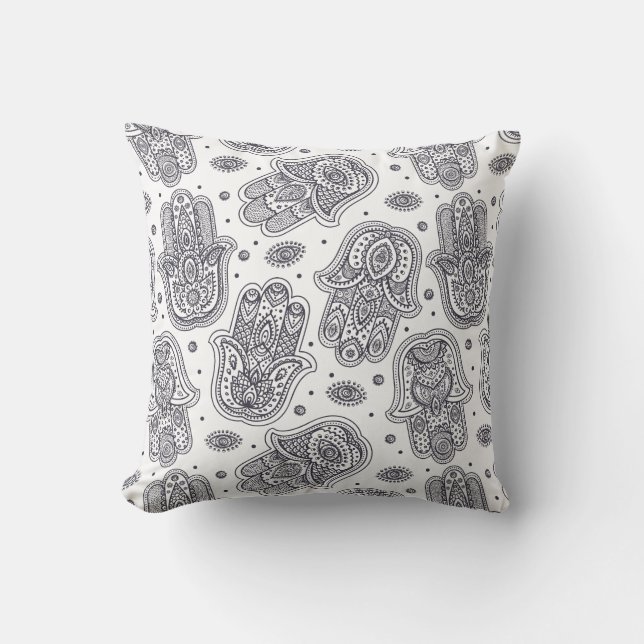 Coussin Hamsa tiré par la main inspiré (Recto)
