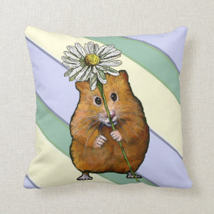Coussin Hamster mignon avec la grande fleur de marguerite,