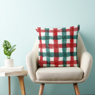 Coussin Hand-Brushed Christmas Pillow in Red & Green