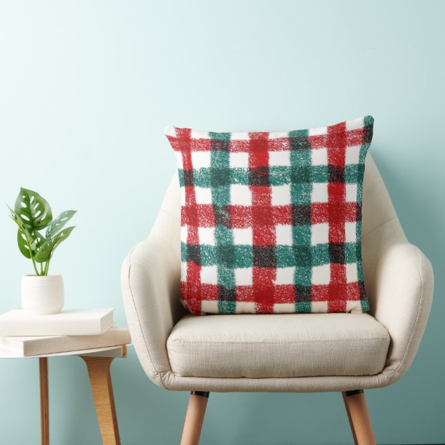 Coussin Hand-Brushed Christmas Pillow in Red & Green (Chaise)