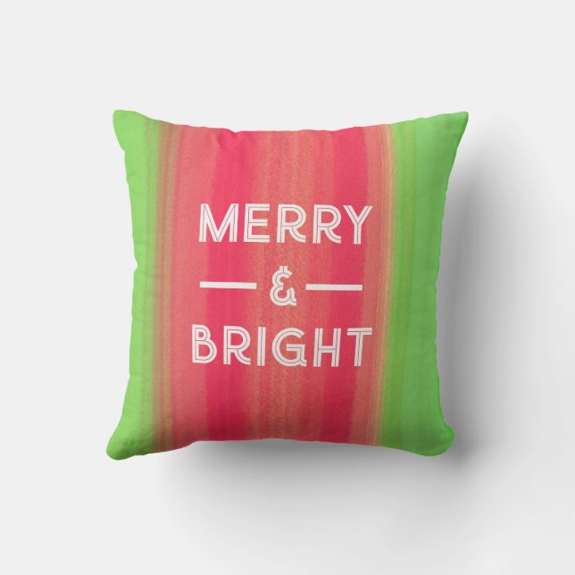 Coussin Hand Painted Merry and Bright Green and Red (Verso)