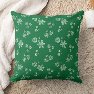 Coussin Handmade Snowflake Flurries - Bright Green & White