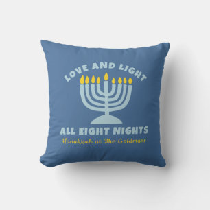 Coussin Hanoukka "Amour et Lumière" Personnalisé Juif Bleu