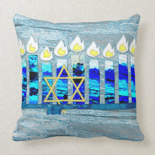 Coussin Hanoukka bougies avec l'étoile d'or de David