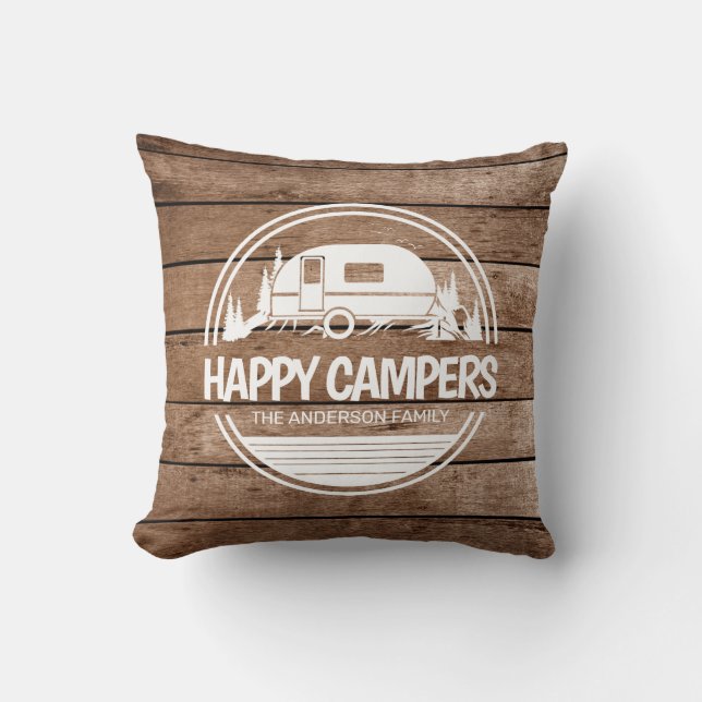 Coussin Happy Campers Rustic Wood Camping (Recto)