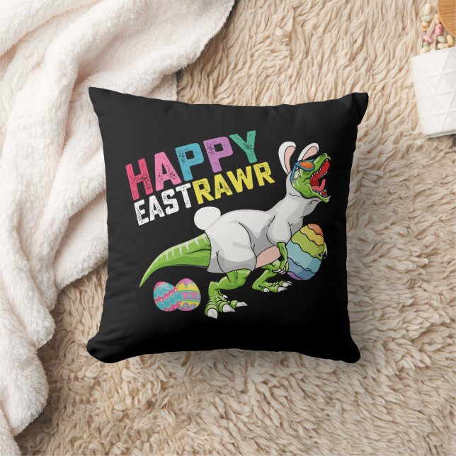 Coussin Happy Easttrawr T Rex Dinosaur Easter Bunny Egg (Couverture)
