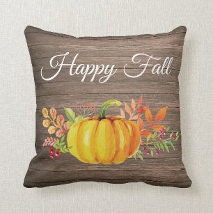 Coussin Happy Fall Rustic Watercolor Citrouille